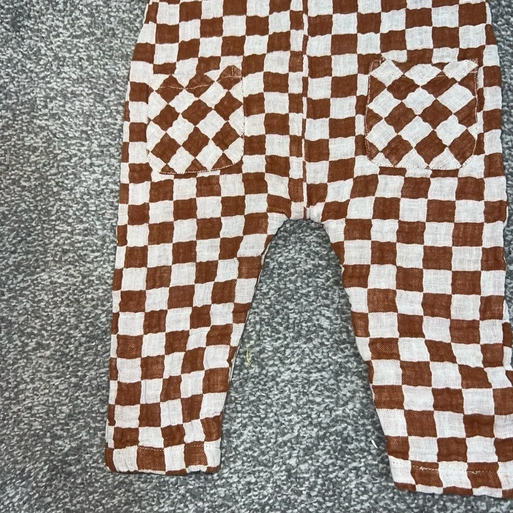 Rylee + Cru - Linen Jumpsuit - Camel Checkered Toddler Jumpsuit
